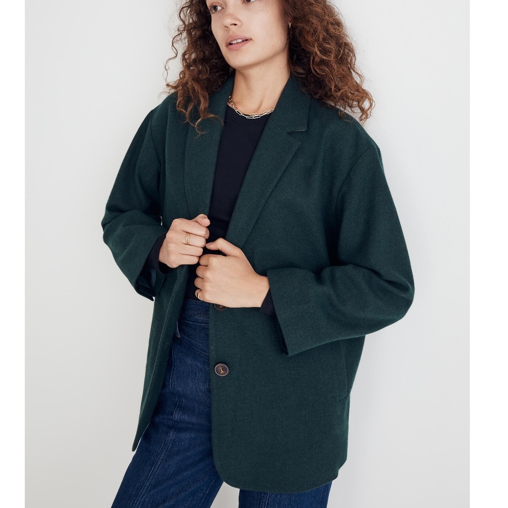 New MADEWELL Brushed Oversized Dorset Blazer in Heather Dark Palm Melange - Picture 2 of 6
